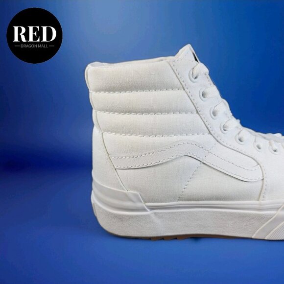 Vans Sk8-Hi Stacked White Canvas Platform Casual Sneakers - Women's 9  Men's 7.5 - Picture 12 of 14